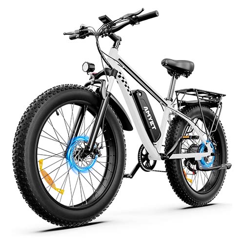 AMYET EB26 26" fat tire electric mountain bike with 1500W peak motor and front suspension for mature riders 65+