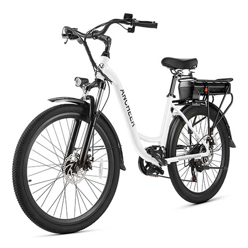 ANCHEER electric commuter bike with front suspension for mature riders